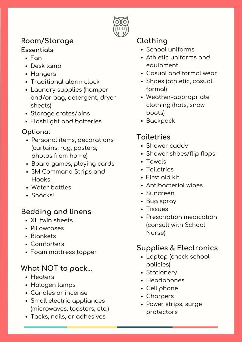 KQ's East Coast boarding school admissions expert comprehensive packing list is an essential for all students heading to boarding school for the new academic year.